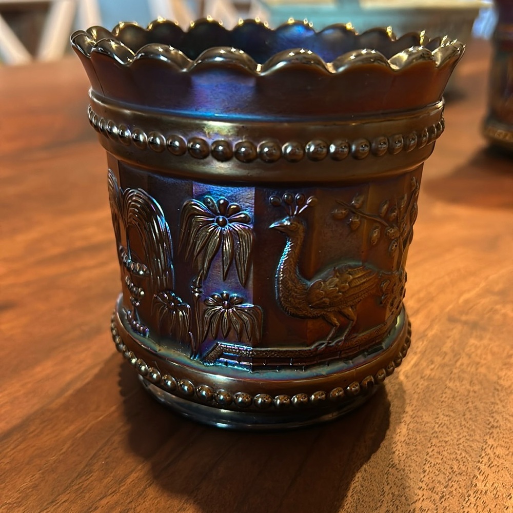 Antique Northwood Peacock at the Fountain Carnival Glass Spooner
